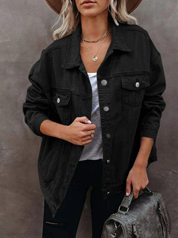 Heidi-Mode | Damenjacken Einfarbig Klappentasche Knopf Denim Jacke - Image 2