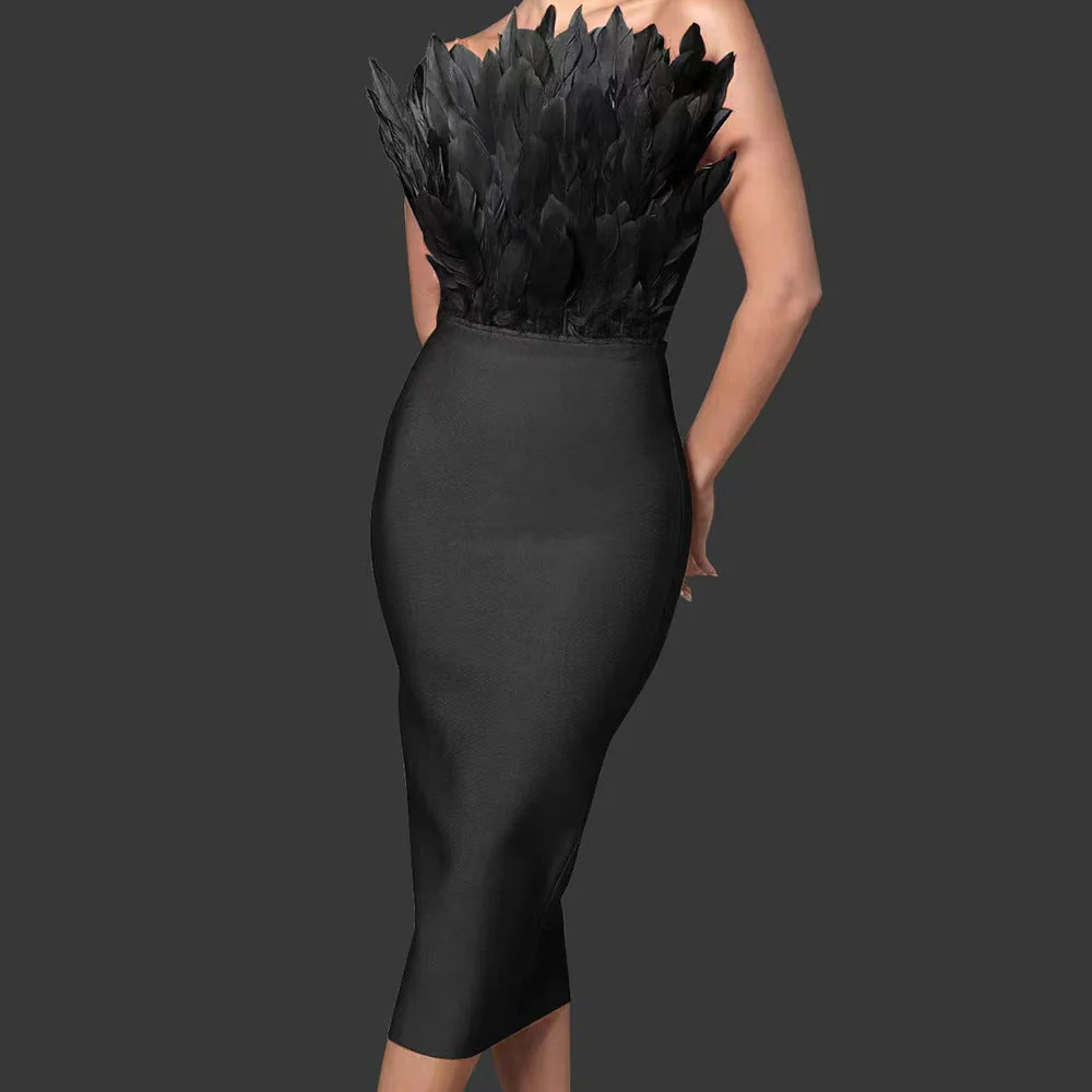 Heidi-Mode | Damenkleid mit Taillenbetonung und Federverzierung - Image 4