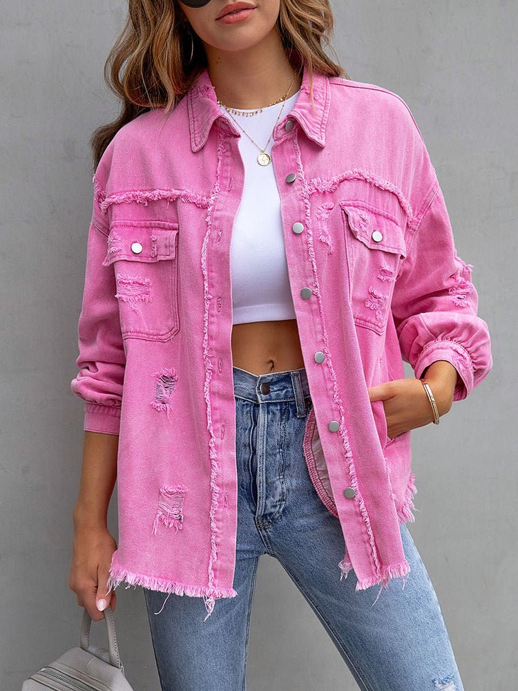 Heidi-Mode | Damenjacken Mittel Lange Tattered Loose Denim Jacke - Image 2