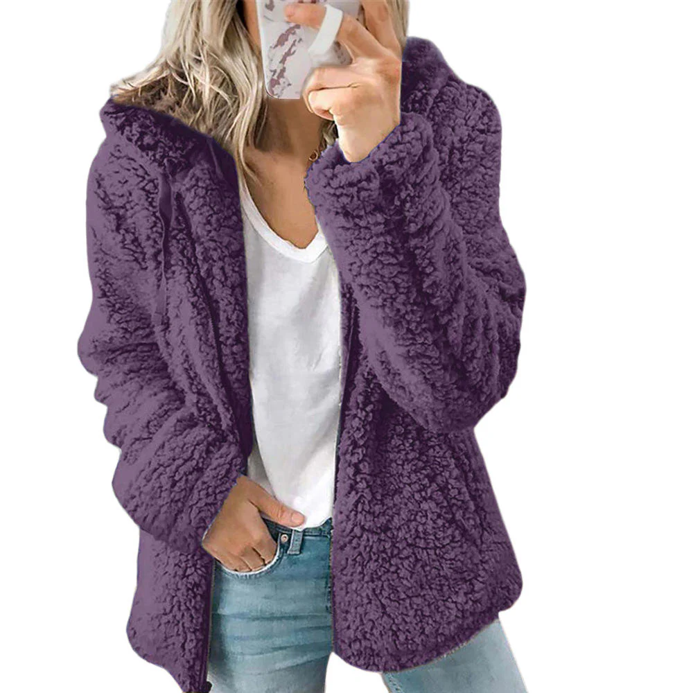 Heidi-Mode | Damenmode Eleganter Bären Teddy Pelzmantel: Weicher Fleece Mantel mit Taschen und Reißverschluss - Image 2
