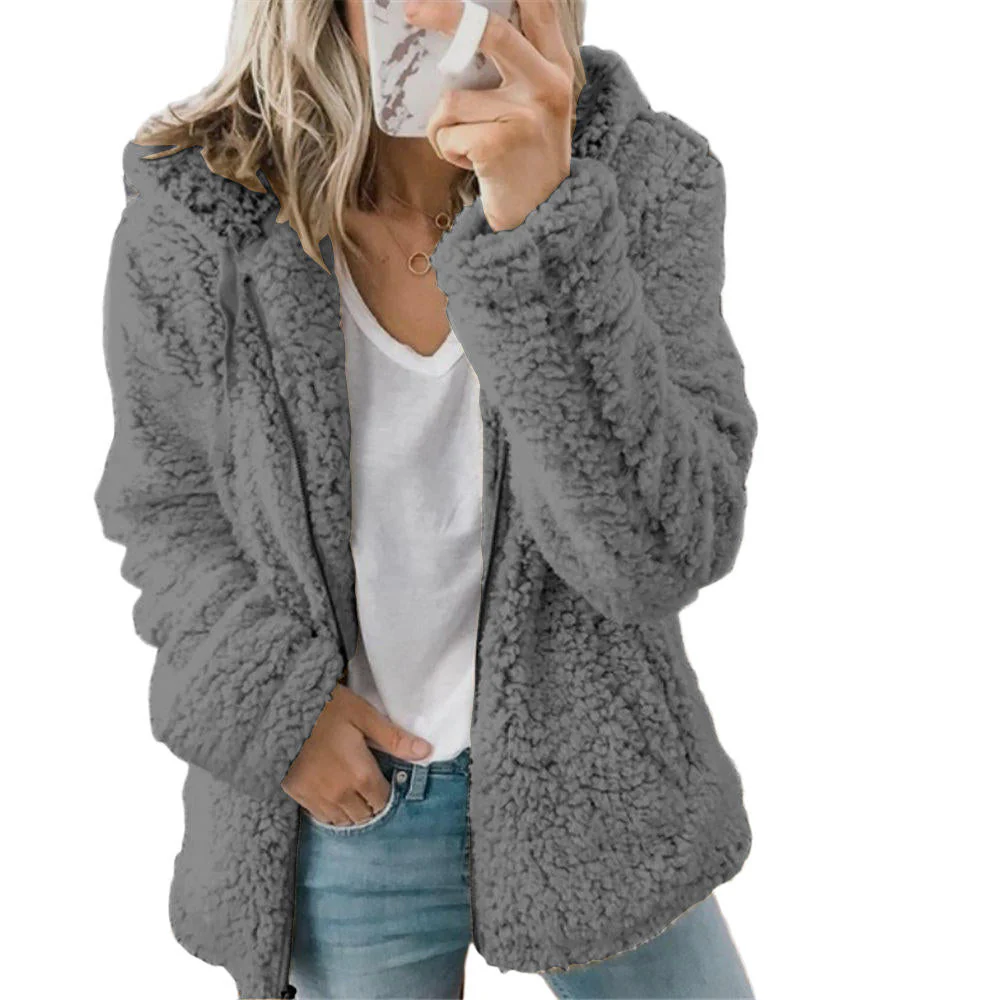 Heidi-Mode | Damenmode Eleganter Bären Teddy Pelzmantel: Weicher Fleece Mantel mit Taschen und Reißverschluss - Image 7