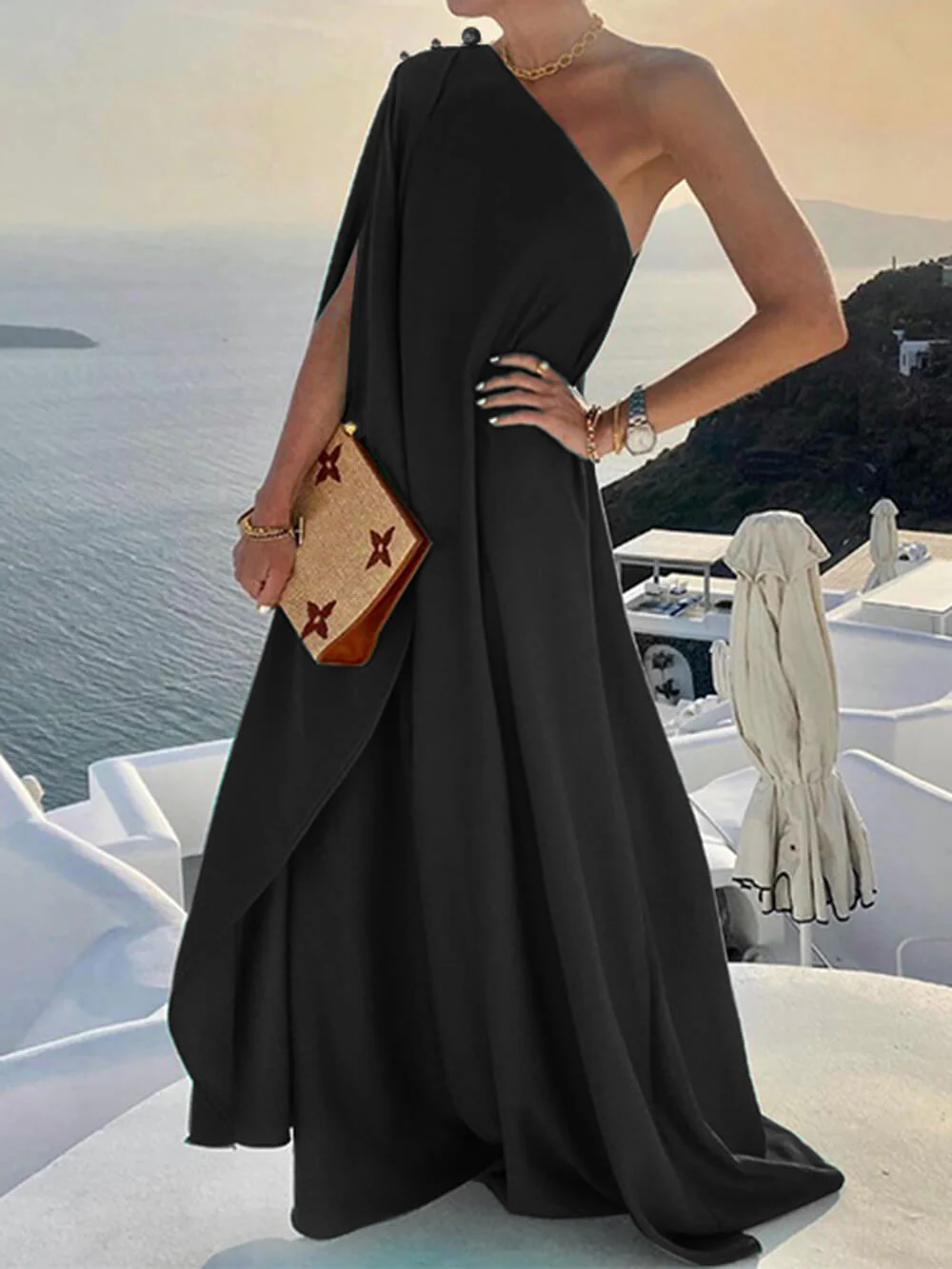 Heidi-Mode | Drapiertes Maxikleid mit Einer Schulter für Damen - Image 4