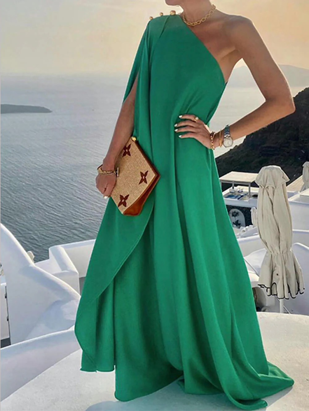 Heidi-Mode | Drapiertes Maxikleid mit Einer Schulter für Damen - Image 5