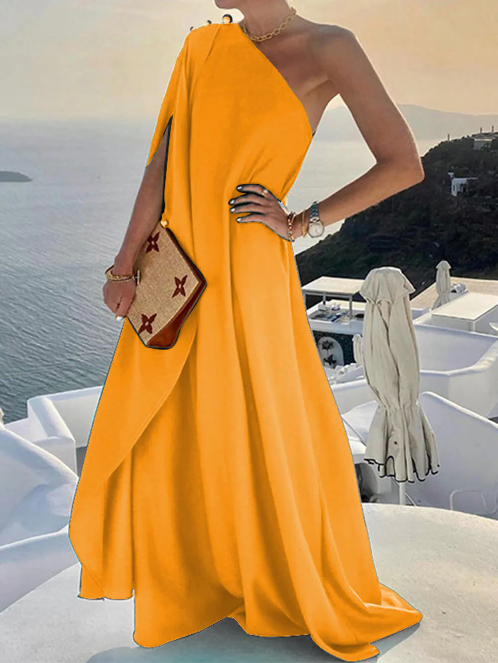 Heidi-Mode | Drapiertes Maxikleid mit Einer Schulter für Damen - Image 6