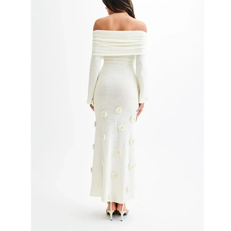 Heidi-Mode | Dreidimensionales Blumenkleid mit Offenen Schultern Strick - Image 3