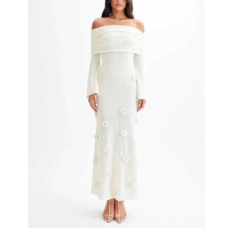 Heidi-Mode | Dreidimensionales Blumenkleid mit Offenen Schultern Strick - Image 5