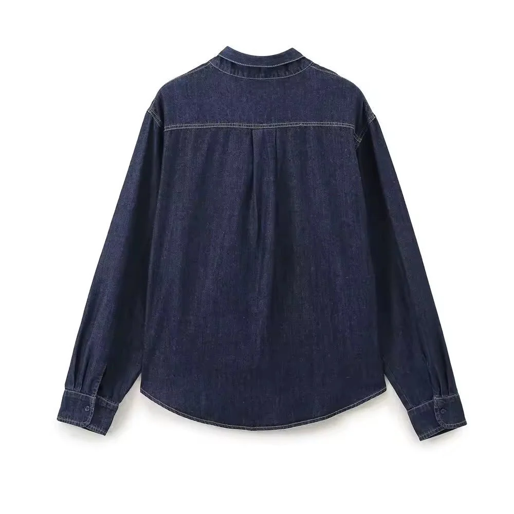 Heidi-Mode | Dunkle Denim Bluse mit Schleifenkragen - Image 2