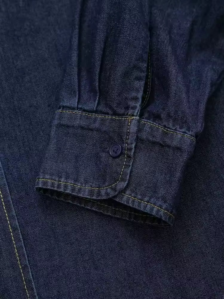 Heidi-Mode | Dunkle Denim Bluse mit Schleifenkragen - Image 5