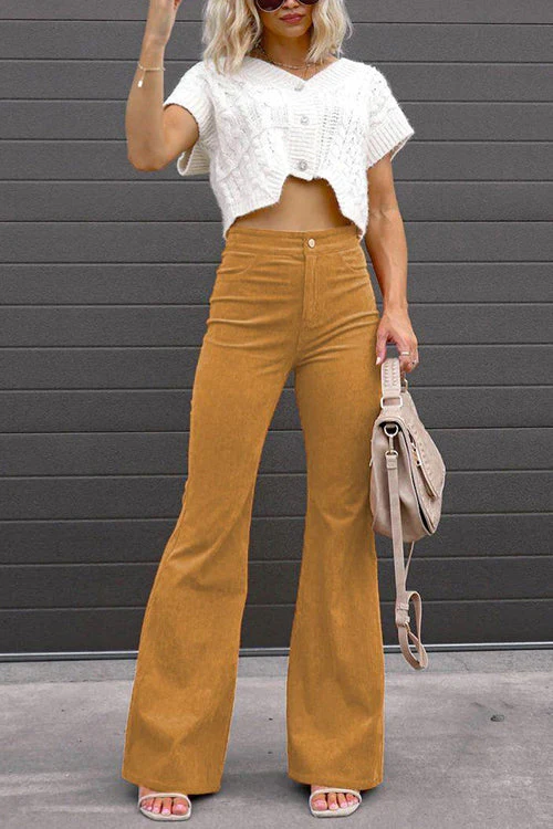 Heidi-Mode | Rosiedress Ein-Knopf-Baumwollcord-Flare-Hose mit Taschen - Image 10