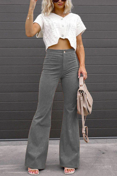 Heidi-Mode | Rosiedress Ein-Knopf-Baumwollcord-Flare-Hose mit Taschen - Image 11