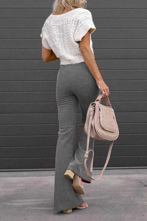 Heidi-Mode | Rosiedress Ein-Knopf-Baumwollcord-Flare-Hose mit Taschen - Image 5