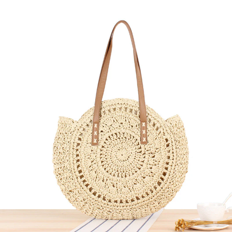 Heidi-Mode | Schlichte Runde Schultertasche Strohtasche Sommer Strandtaschen - Image 4