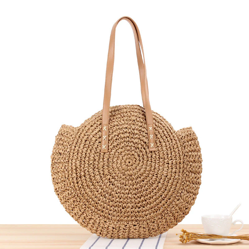Heidi-Mode | Schlichte Runde Schultertasche Strohtasche Sommer Strandtaschen - Image 5