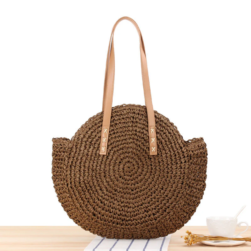 Heidi-Mode | Schlichte Runde Schultertasche Strohtasche Sommer Strandtaschen - Image 7