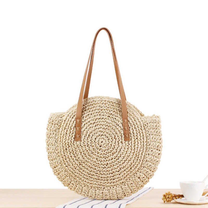 Heidi-Mode | Schlichte Runde Schultertasche Strohtasche Sommer Strandtaschen - Image 8