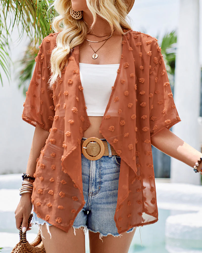 Heidi-Mode | Unifarben Dünne Jacquard-Cardigan mit Kurzen Ärmeln - Image 2