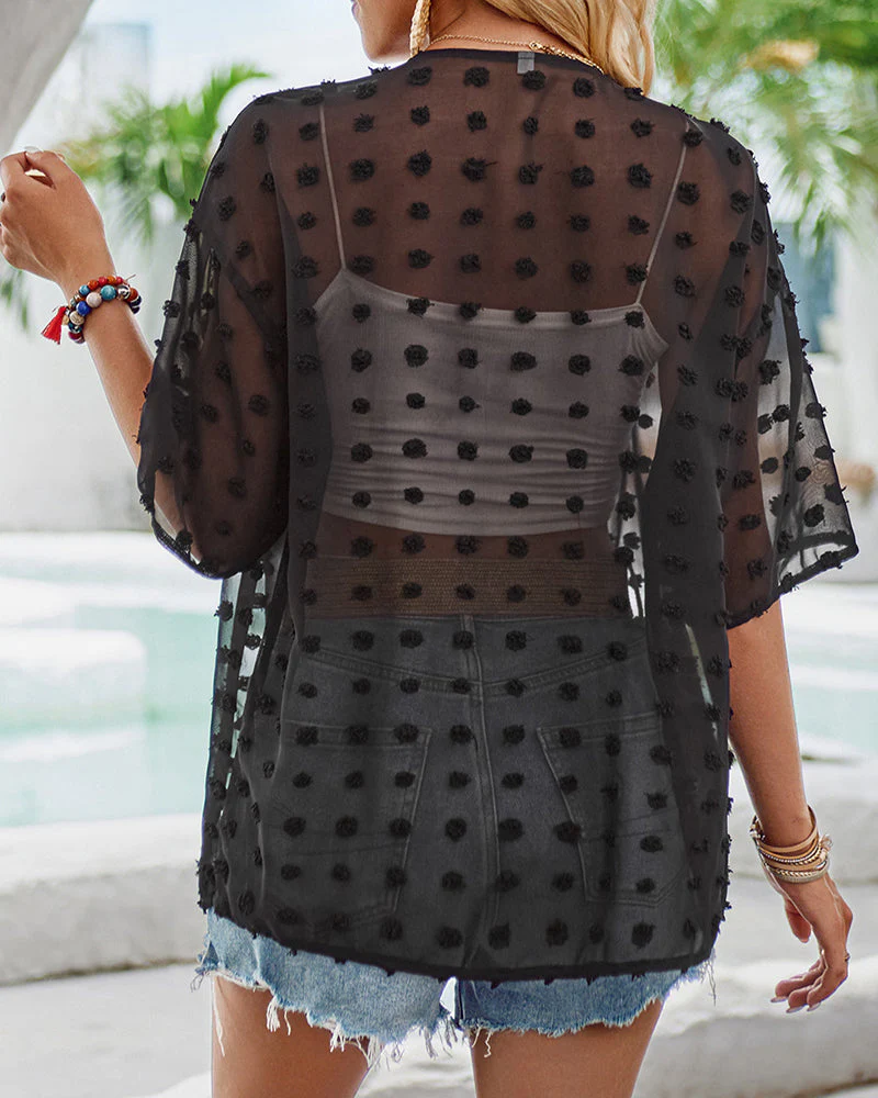 Heidi-Mode | Unifarben Dünne Jacquard-Cardigan mit Kurzen Ärmeln - Image 4