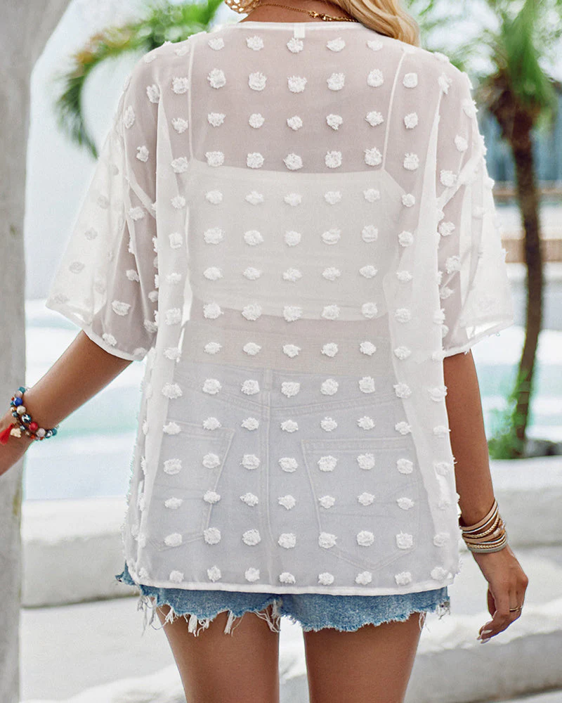 Heidi-Mode | Unifarben Dünne Jacquard-Cardigan mit Kurzen Ärmeln - Image 5