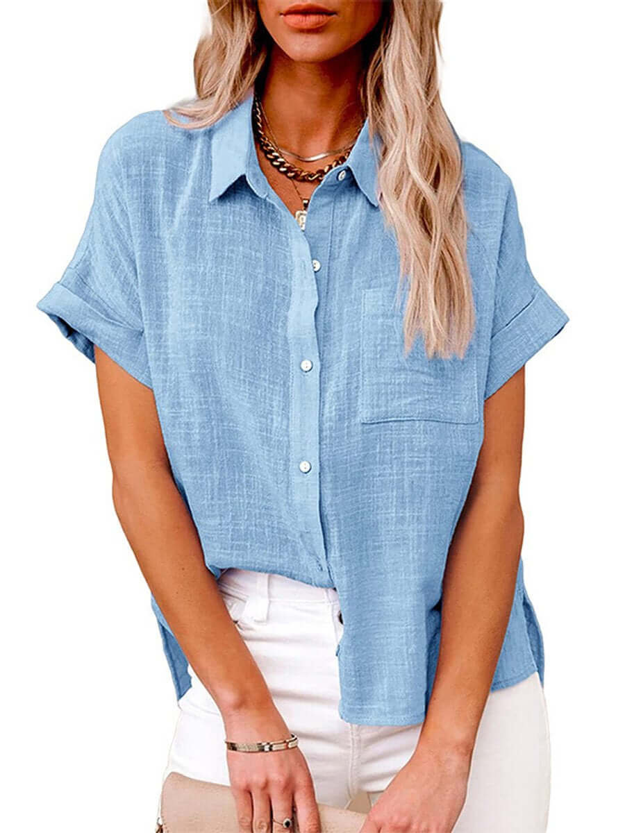 Heidi-Mode | Einfarbiges Button-Down-Hemd mit Kurzen Ärmeln - Image 4