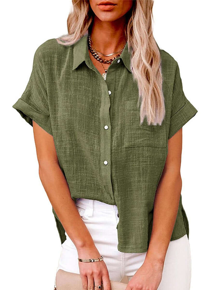 Heidi-Mode | Einfarbiges Button-Down-Hemd mit Kurzen Ärmeln - Image 5