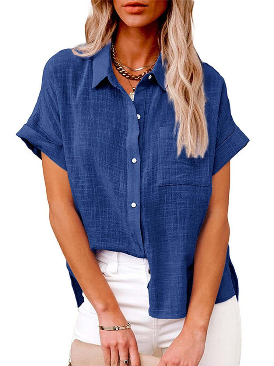 Heidi-Mode | Einfarbiges Button-Down-Hemd mit Kurzen Ärmeln - Image 6