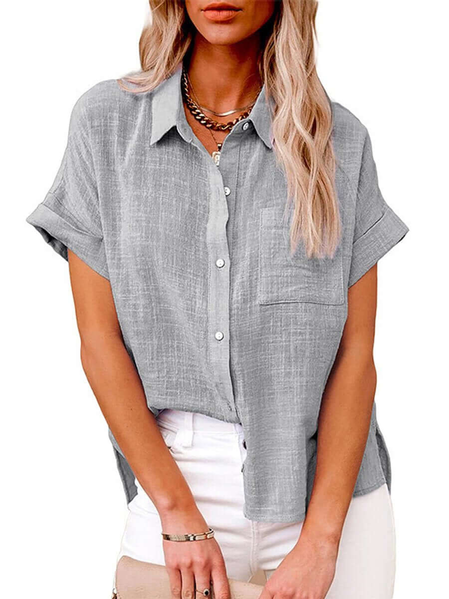Heidi-Mode | Einfarbiges Button-Down-Hemd mit Kurzen Ärmeln - Image 7