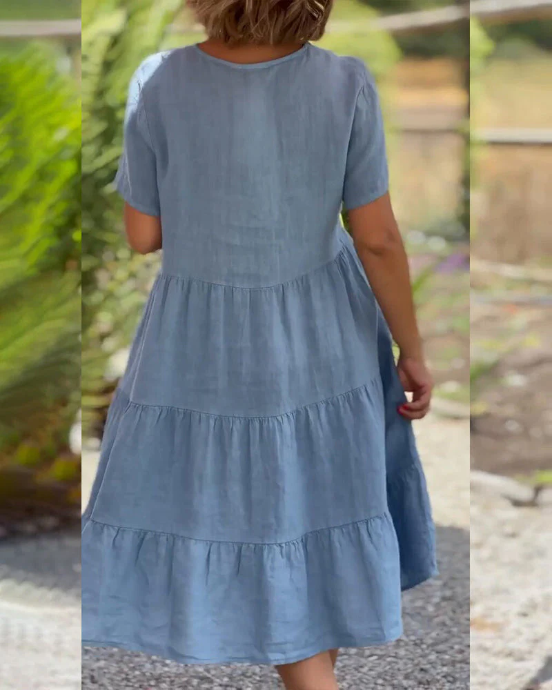 Heidi-Mode | Einfarbiges Kleid Aus Baumwoll-Leinen mit V-Ausschnitt - Image 4
