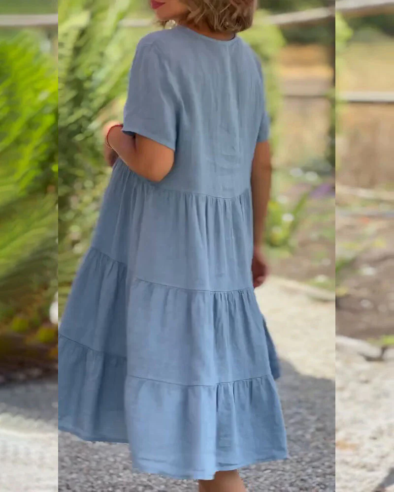Heidi-Mode | Einfarbiges Kleid Aus Baumwoll-Leinen mit V-Ausschnitt - Image 5