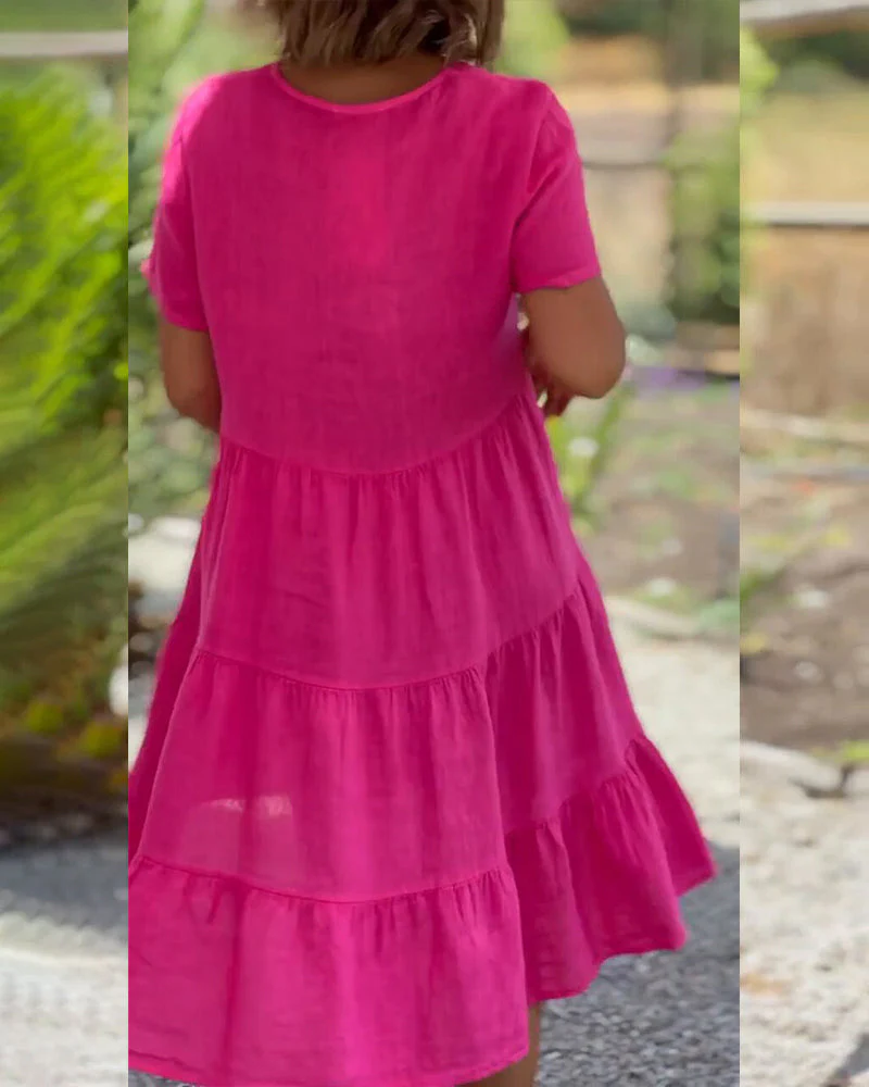 Heidi-Mode | Einfarbiges Kleid Aus Baumwoll-Leinen mit V-Ausschnitt - Image 6