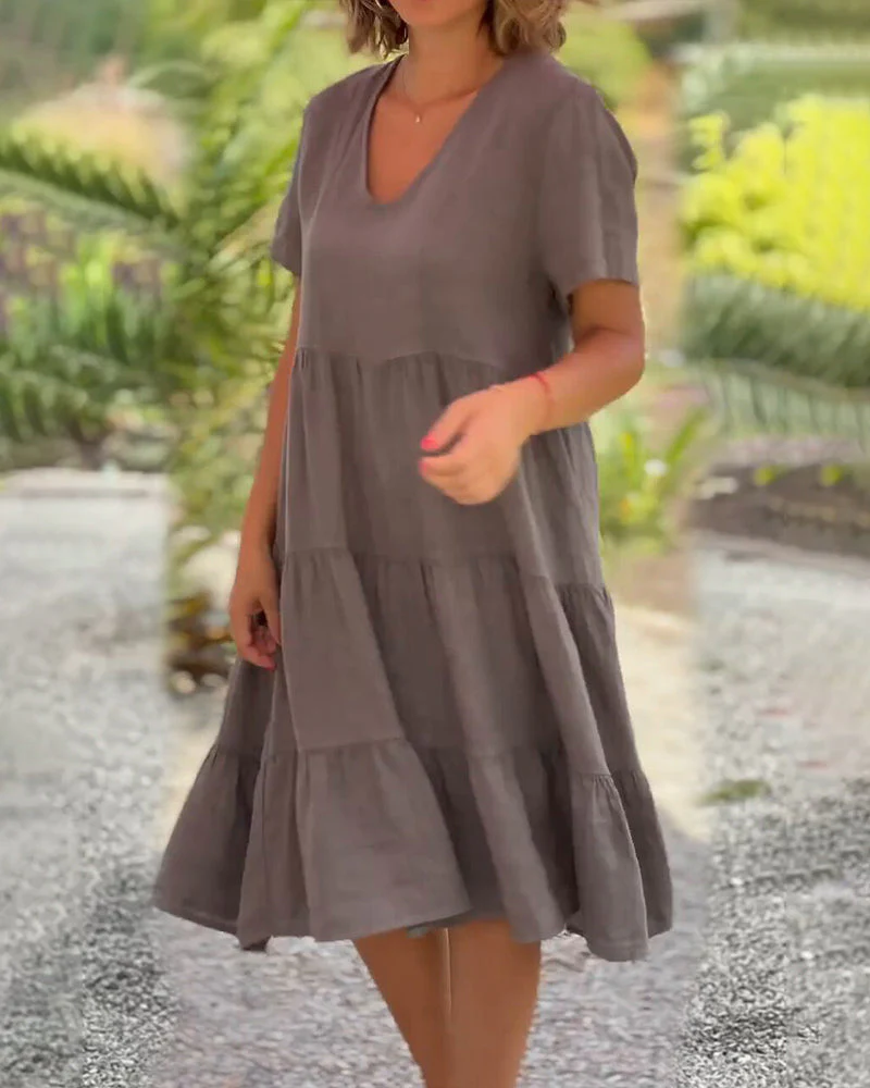 Heidi-Mode | Einfarbiges Kleid Aus Baumwoll-Leinen mit V-Ausschnitt - Image 8