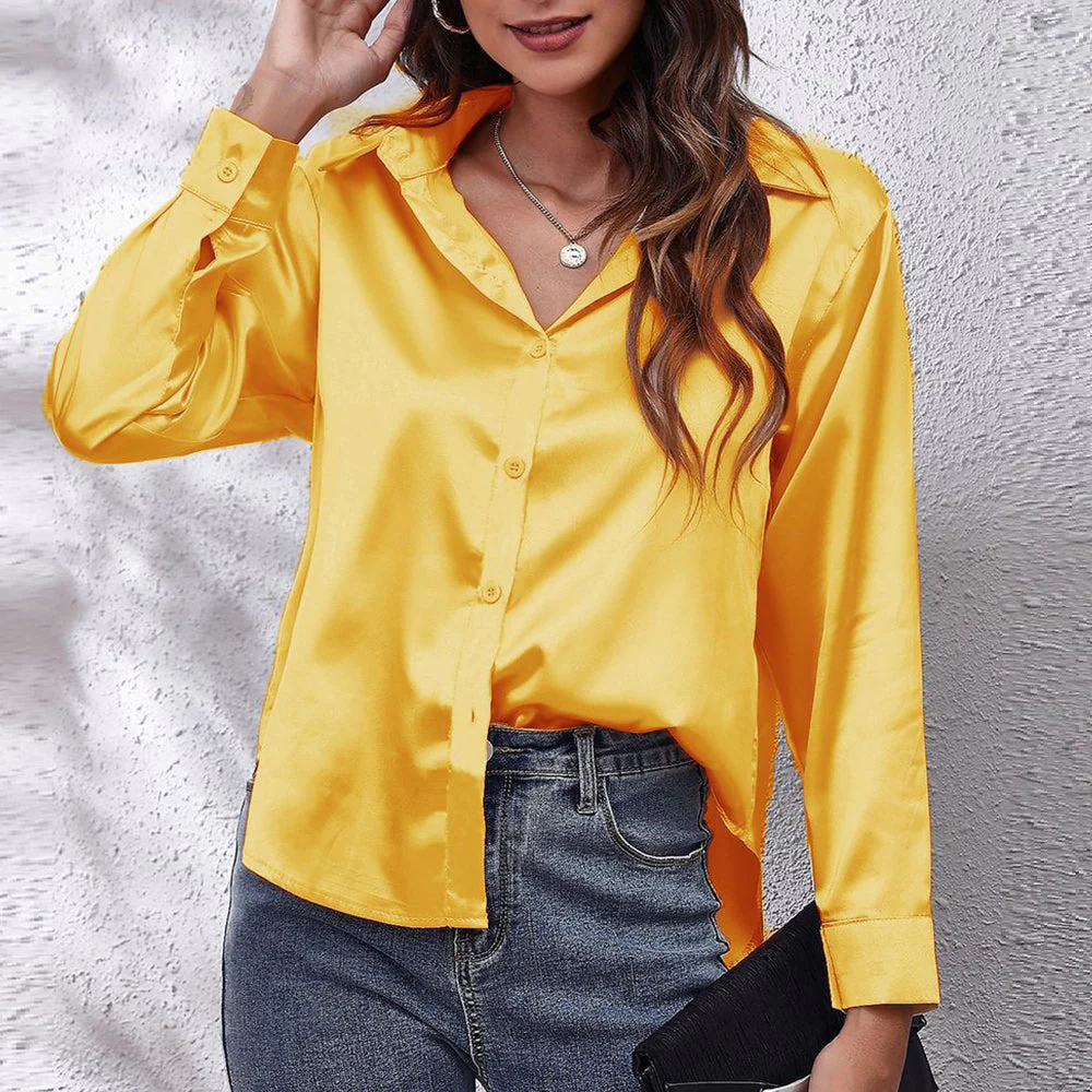 Heidi-Mode | Einfarbiges Langarmshirt Aus Satinimitatseide für Damen - Image 11