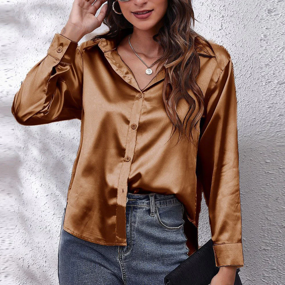 Heidi-Mode | Einfarbiges Langarmshirt Aus Satinimitatseide für Damen - Image 7