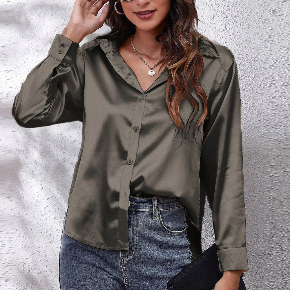 Heidi-Mode | Einfarbiges Langarmshirt Aus Satinimitatseide für Damen - Image 8