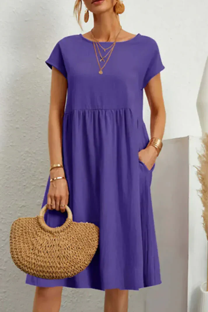 Heidi-Mode | Einfarbiges, Lässiges Kleid mit Kurzen Ärmeln und Rundem Halsausschnitt - Image 10
