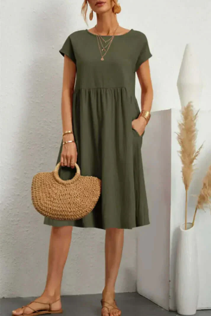 Heidi-Mode | Einfarbiges, Lässiges Kleid mit Kurzen Ärmeln und Rundem Halsausschnitt - Image 11