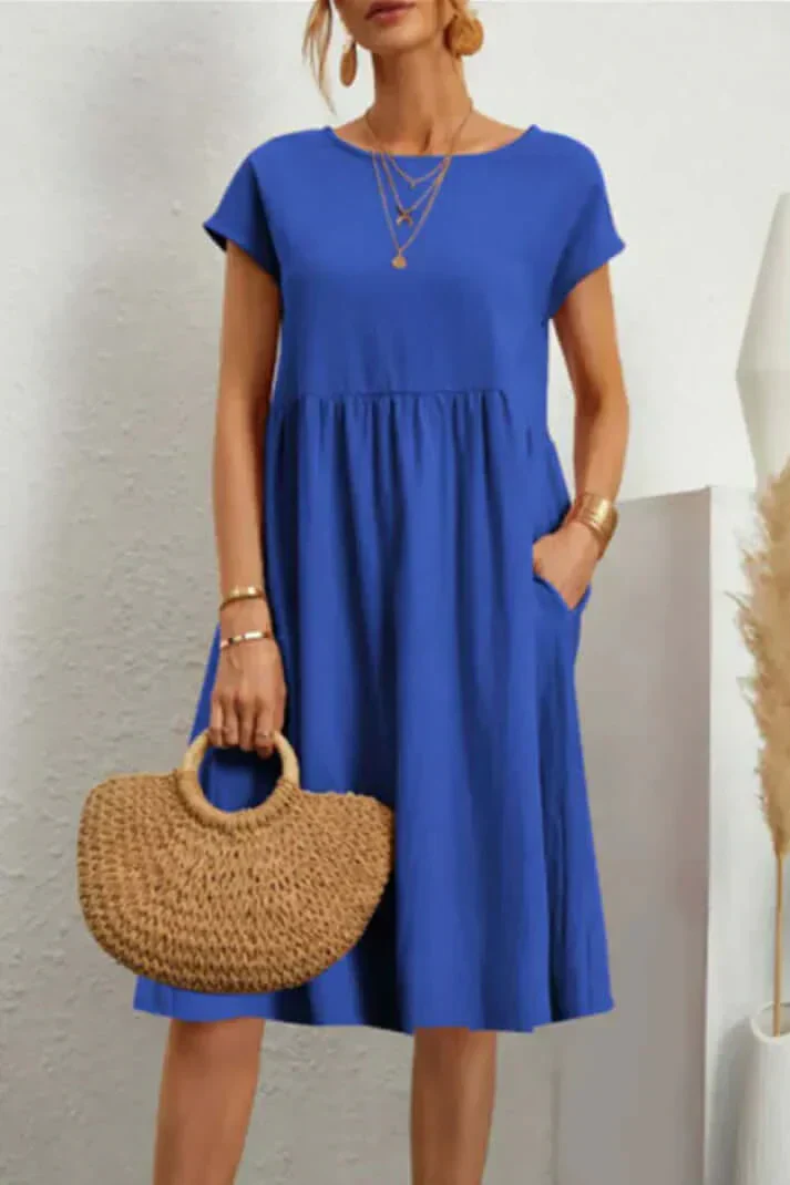 Heidi-Mode | Einfarbiges, Lässiges Kleid mit Kurzen Ärmeln und Rundem Halsausschnitt - Image 2