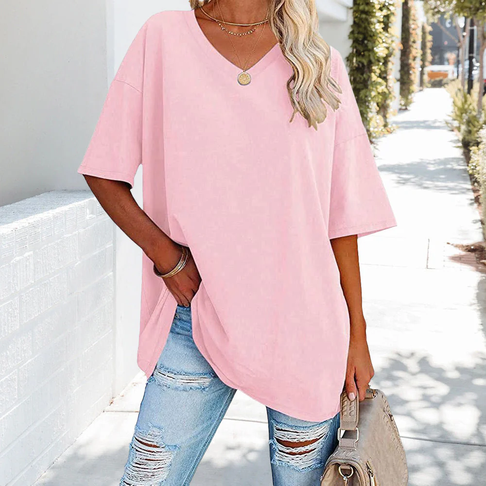 Heidi-Mode | Einfarbiges Neues Damen-T-Shirt Aus Baumwolle mit V-Ausschnitt - Image 11