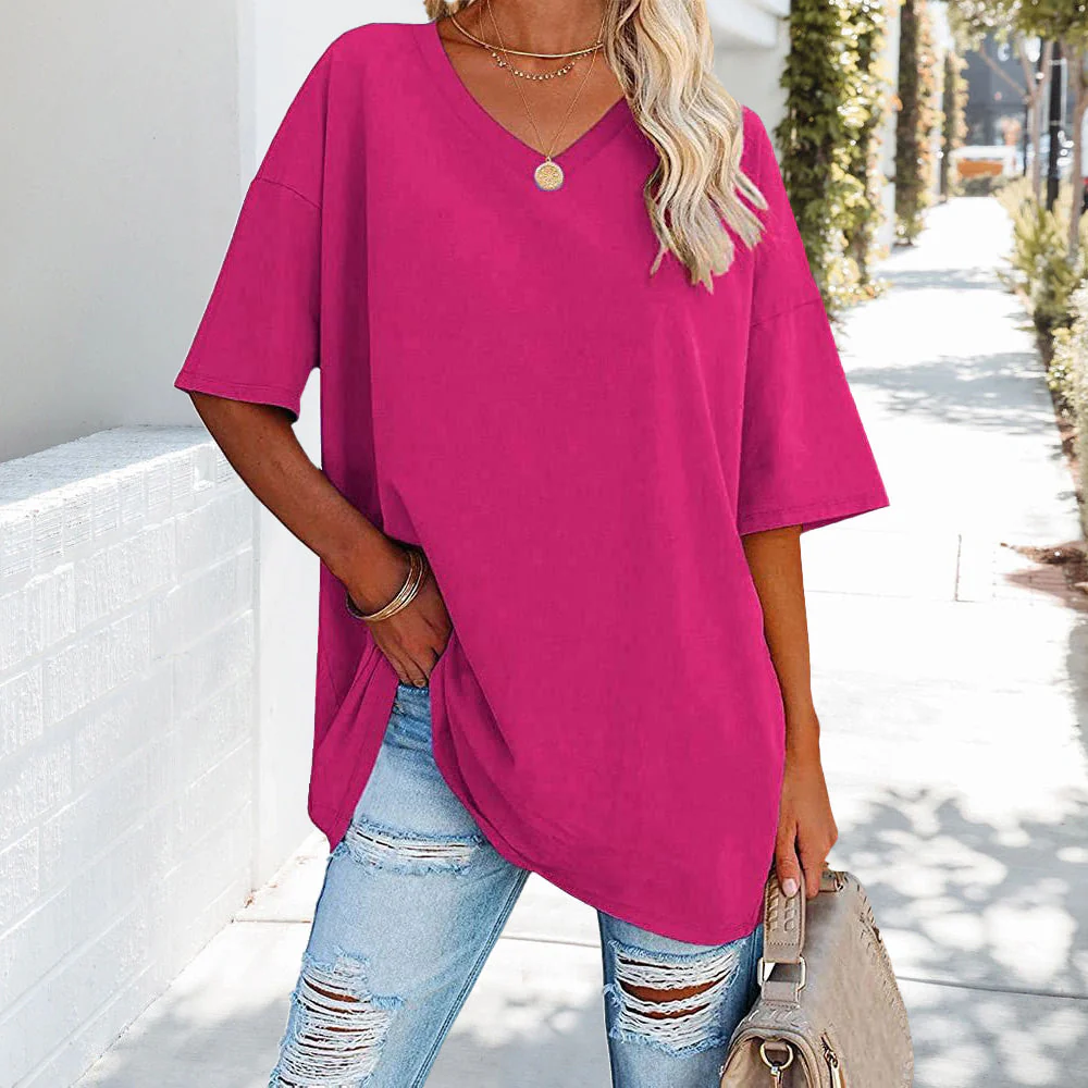 Heidi-Mode | Einfarbiges Neues Damen-T-Shirt Aus Baumwolle mit V-Ausschnitt - Image 15