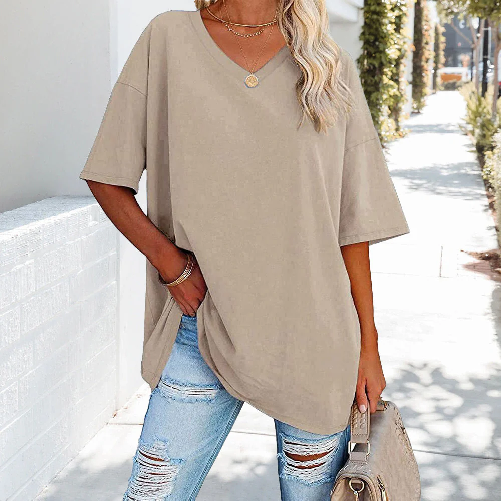 Heidi-Mode | Einfarbiges Neues Damen-T-Shirt Aus Baumwolle mit V-Ausschnitt - Image 8
