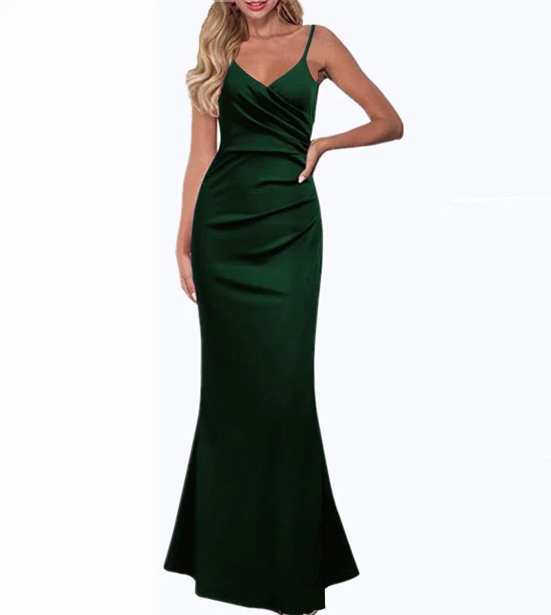 Heidi-Mode | Einfarbiges Slim Fit Fließendes Maxikleid - Image 2