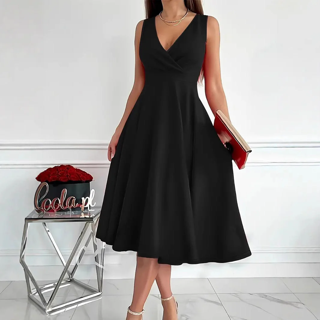 Heidi-Mode | Einfarbiges Tankkleid Asymmetrischer Ausschnitt Kleid - Image 3