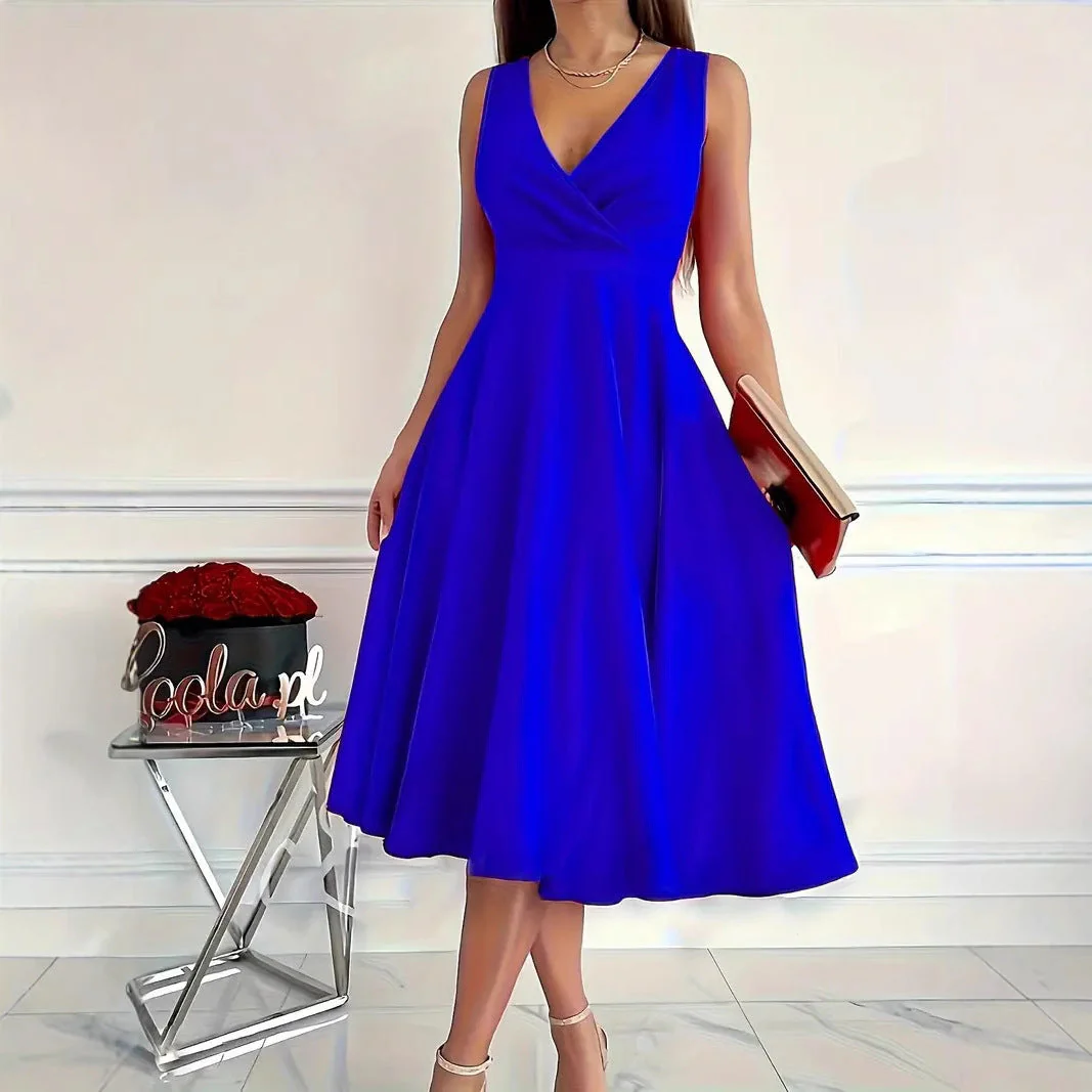 Heidi-Mode | Einfarbiges Tankkleid Asymmetrischer Ausschnitt Kleid - Image 4
