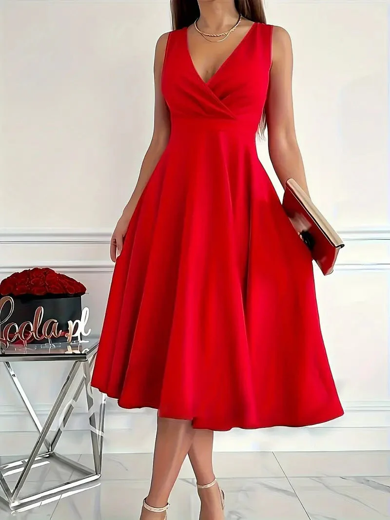 Heidi-Mode | Einfarbiges Tankkleid Asymmetrischer Ausschnitt Kleid - Image 6