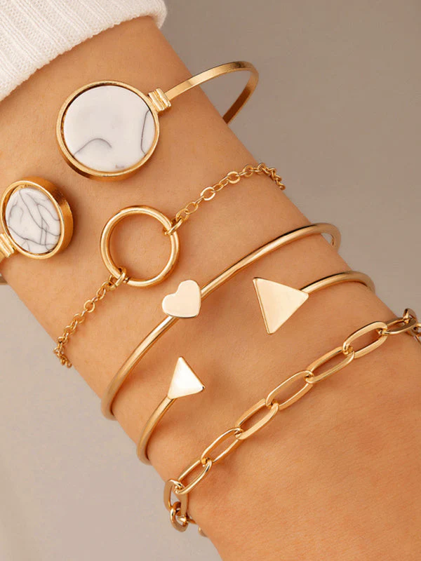 Heidi-Mode | Eingelassene Offene Fünfteiliges Armband Geometrisches Liebes Dreiecks Armband Satz - Image 5