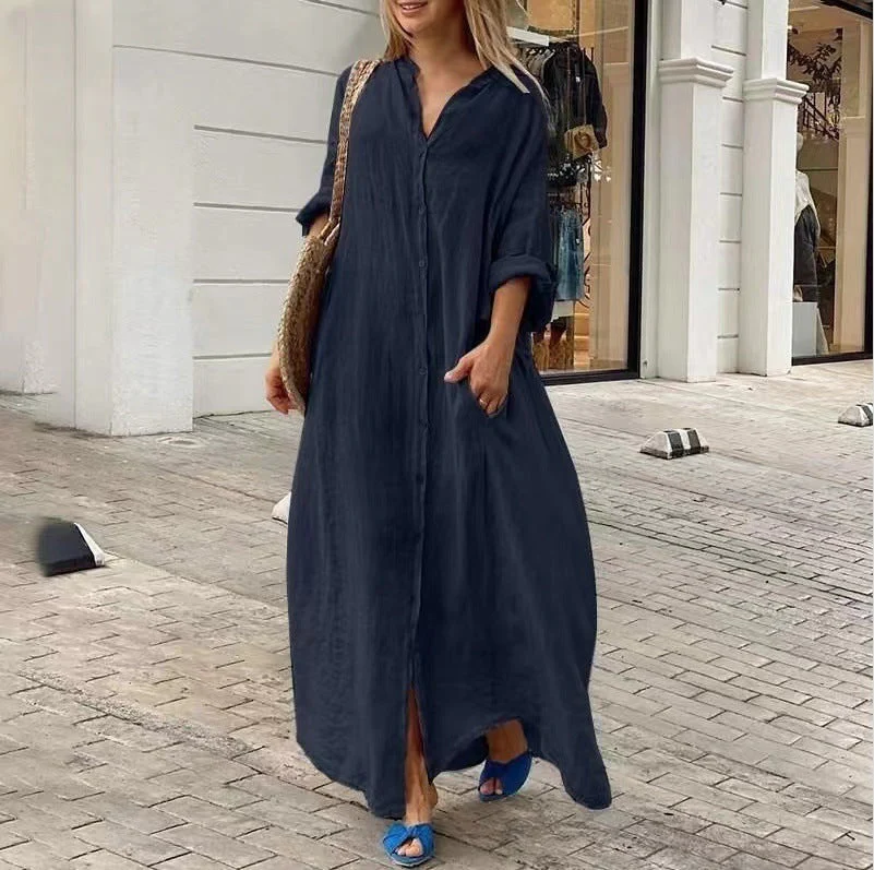 Heidi-Mode | Einreiher Baumwoll-Leinen Plus Size Langkleid - Image 4