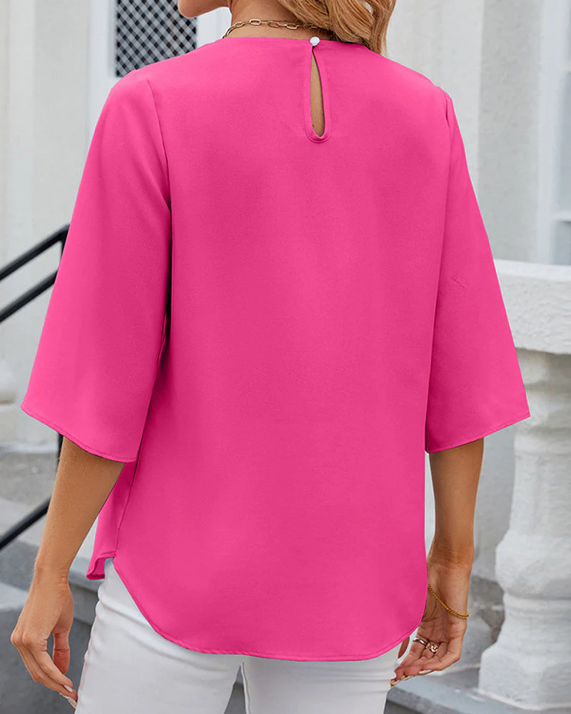 Heidi-Mode | Elegante Einfarbige Bluse mit Halben Ärmeln - Image 4