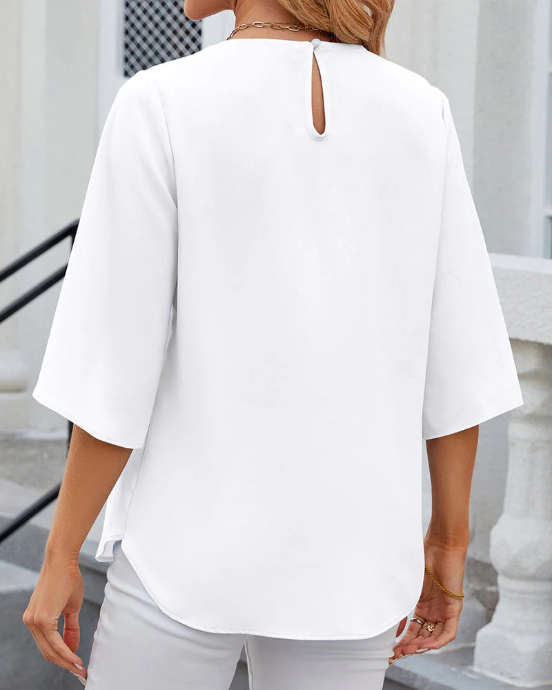 Heidi-Mode | Elegante Einfarbige Bluse mit Halben Ärmeln - Image 7