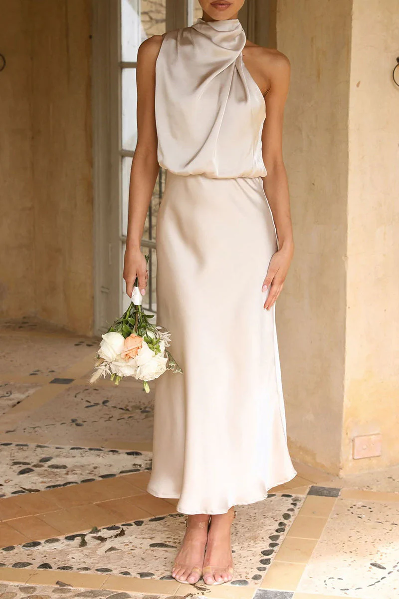 Heidi-Mode | Elegante Solide Falt-Kragen Ein-Schritt Rock Kleider - Image 11