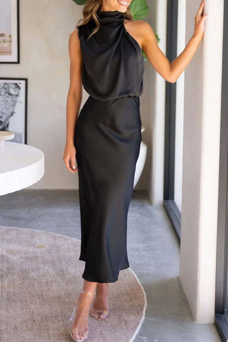Heidi-Mode | Elegante Solide Falt-Kragen Ein-Schritt Rock Kleider - Image 12