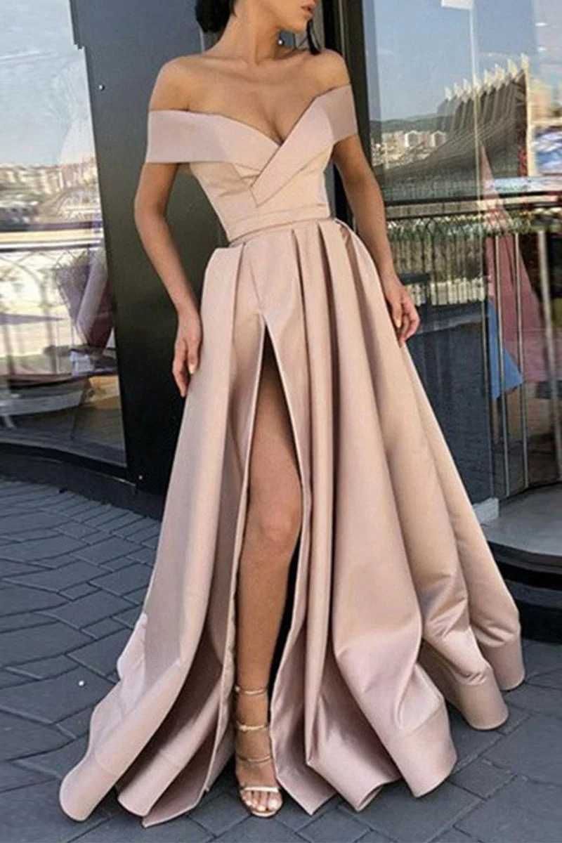 Heidi-Mode | Elegantes Formelles Einfarbiges Schlitz V-Ausschnitt Abendkleid Kleider- 12 Farben - Image 12